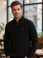 Polo Quarter-Zip Sweater in Black