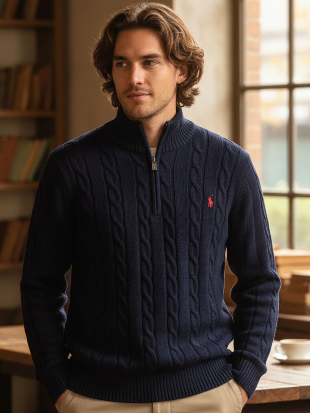 Polo Quarter-Zip Sweater in Blue