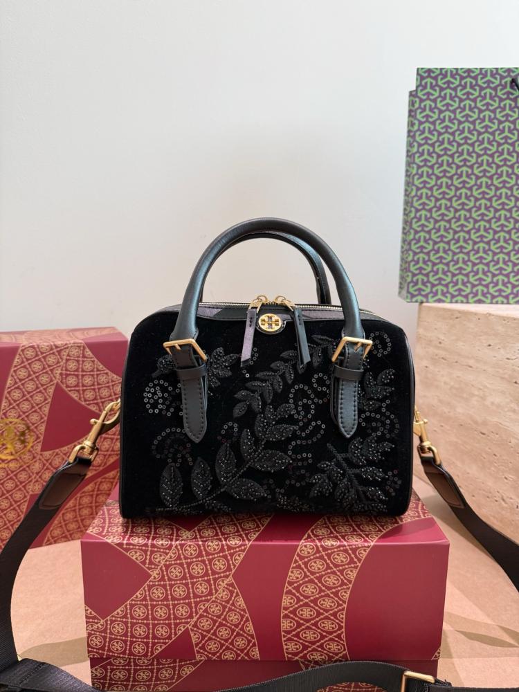 Tory Burch Embellished Barrel Bag in Black