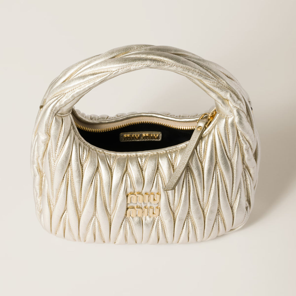 Miu Miu Wander Matelassé Hobo Mini-Bag in Gold Tone