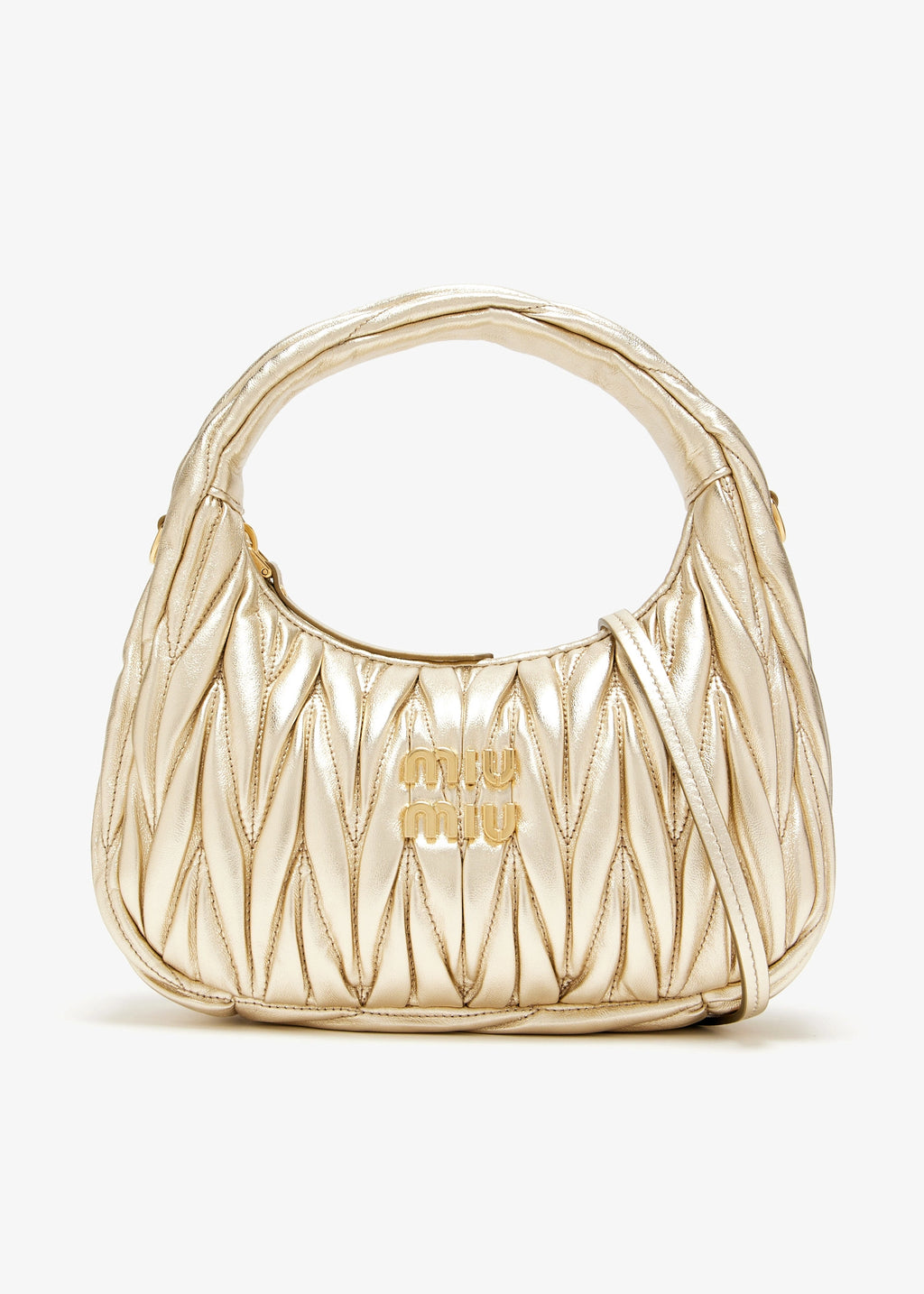 Miu Miu Wander Matelassé Hobo Mini-Bag in Gold Tone