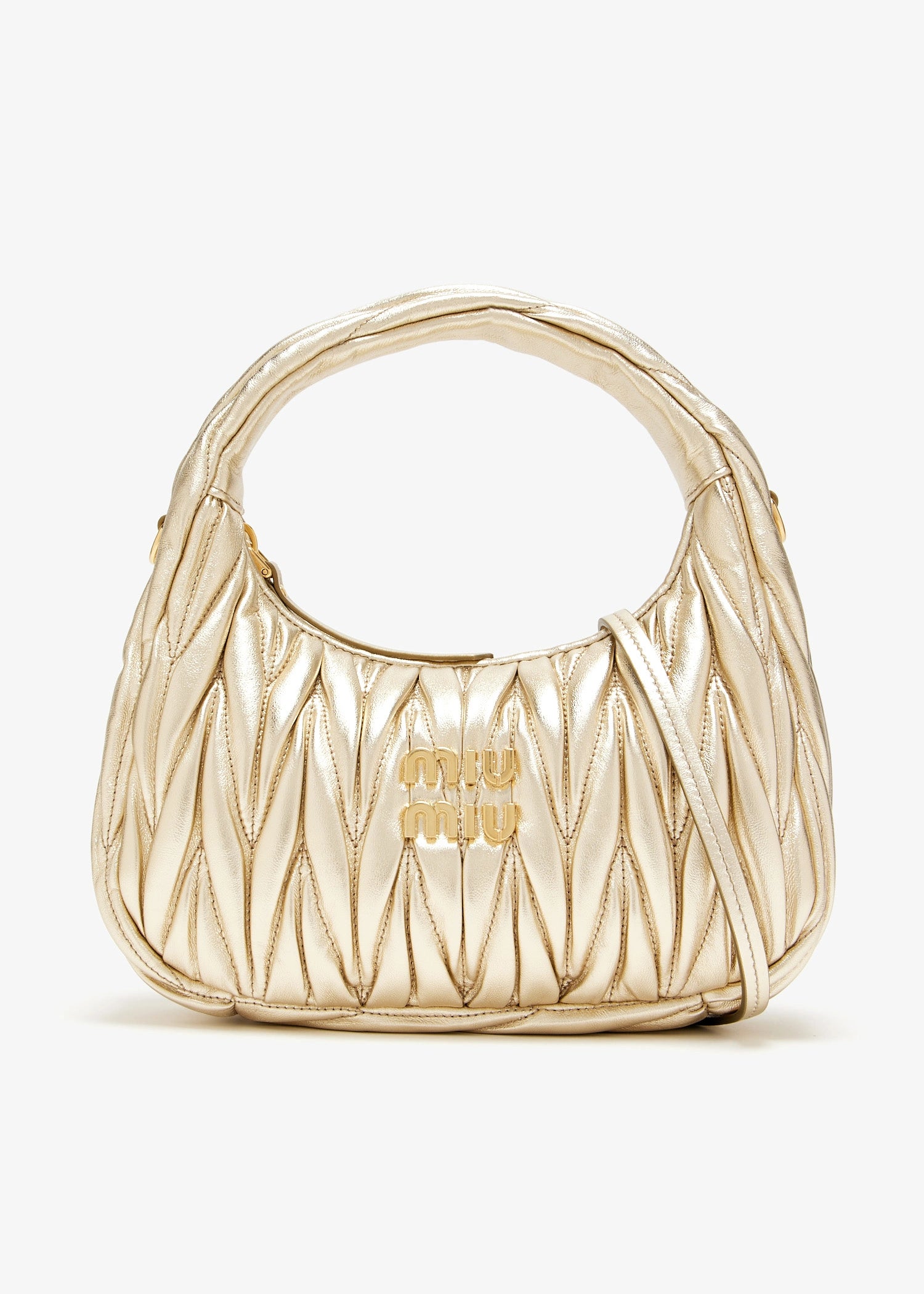 Miu Miu Wander Matelassé Hobo Mini-Bag in Gold Tone