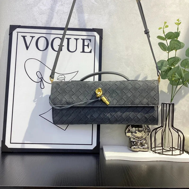 Bottega Veneta Andiamo Suede Clutch Bag in Black