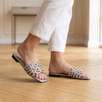Flat slide sandal on model