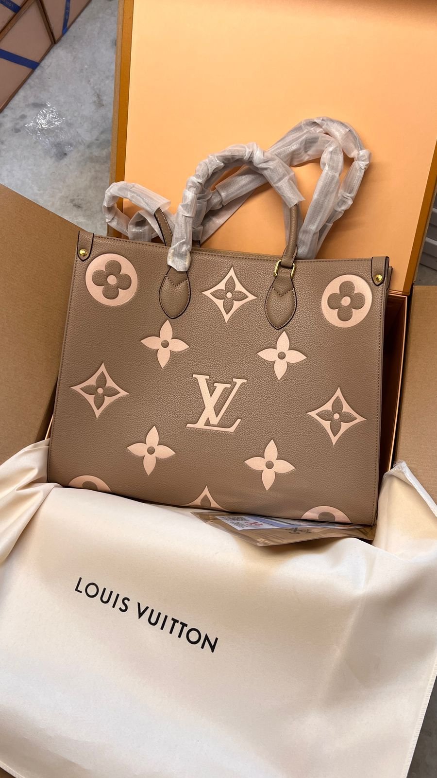 Louis Vuitton Bicolor On-the-Go MM Handbag in Beige