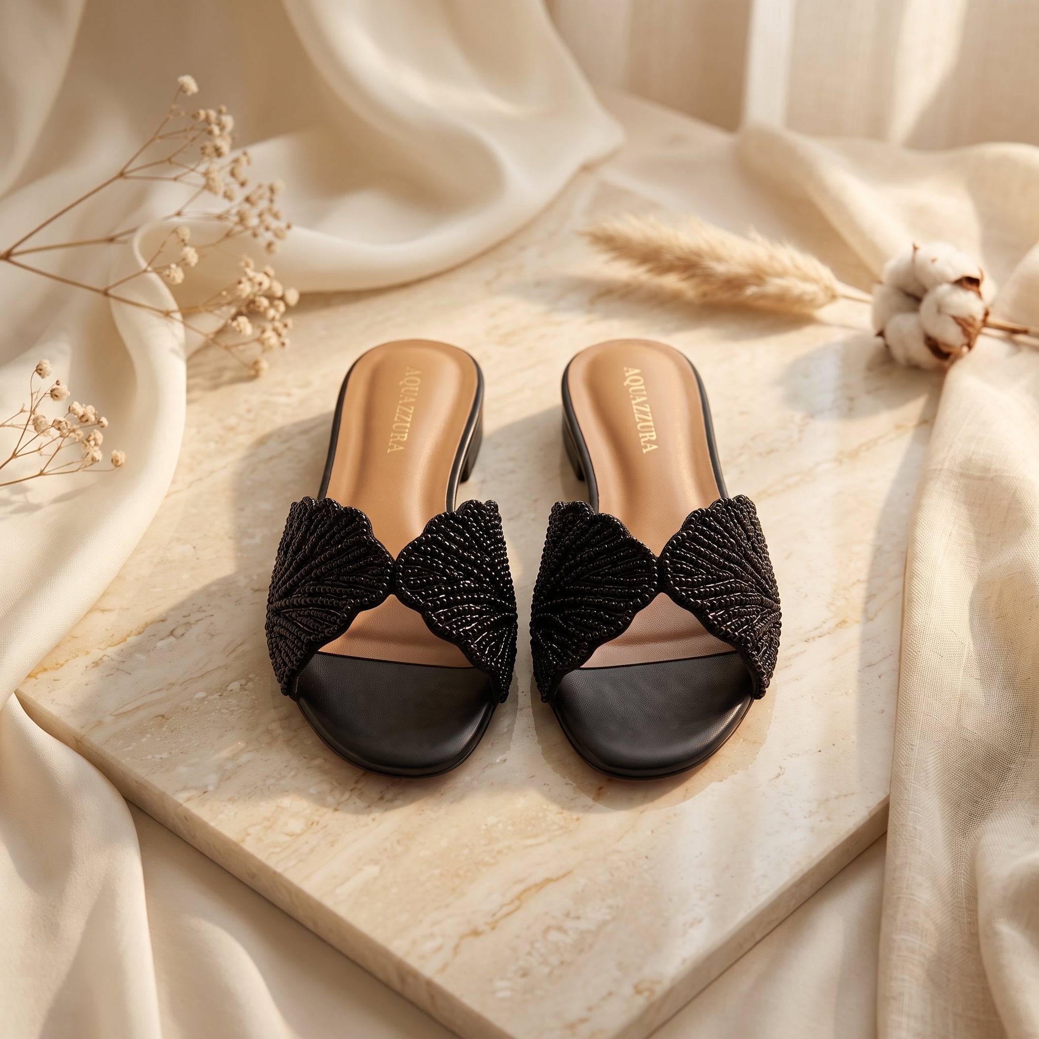 Flat slide sandal studio photo