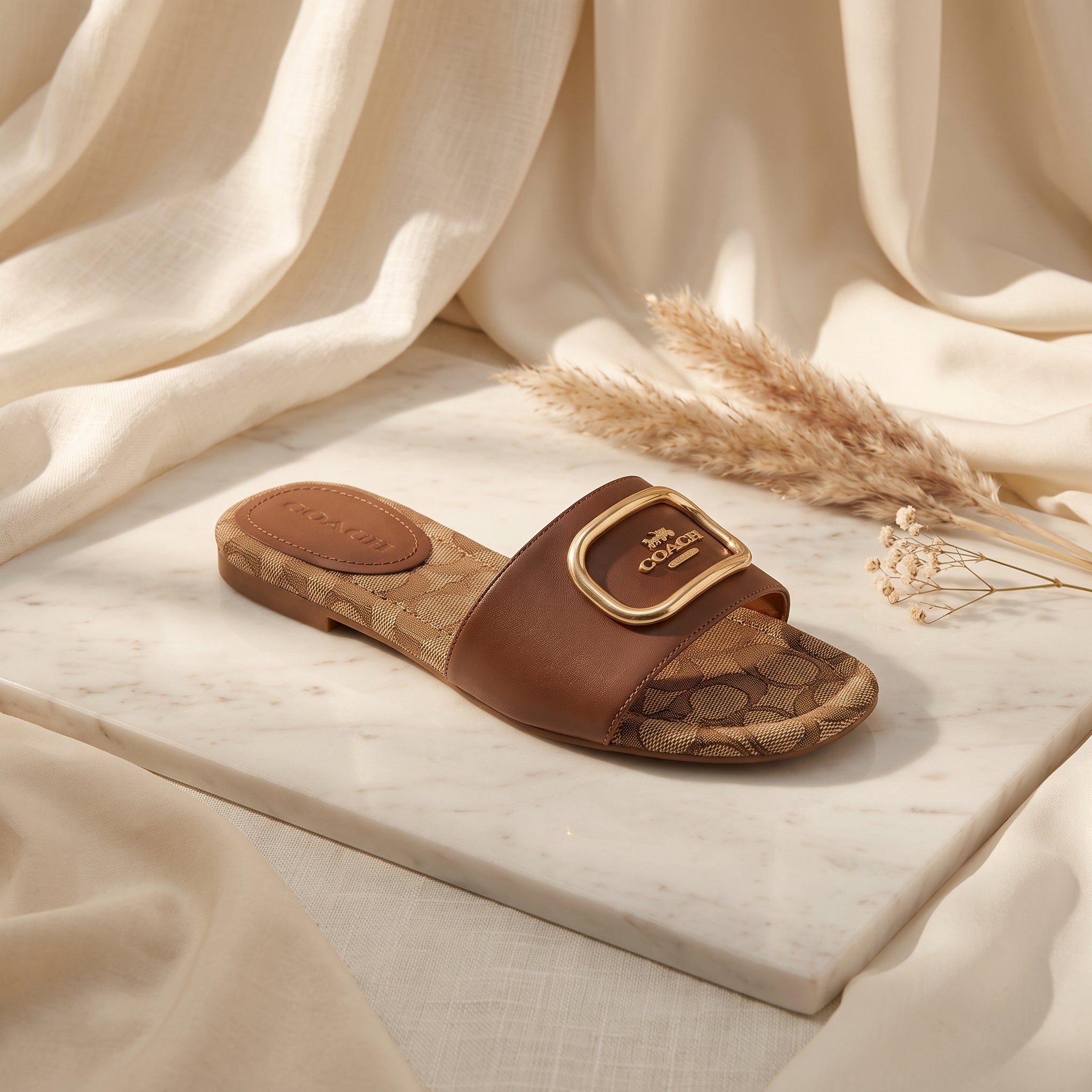 Flat slide sandal studio photo