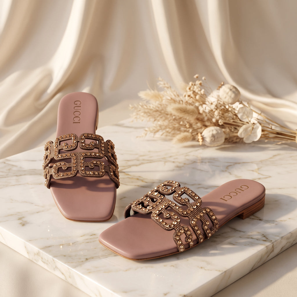 Flat slide sandal studio photo