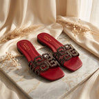 Flat slide sandal studio photo