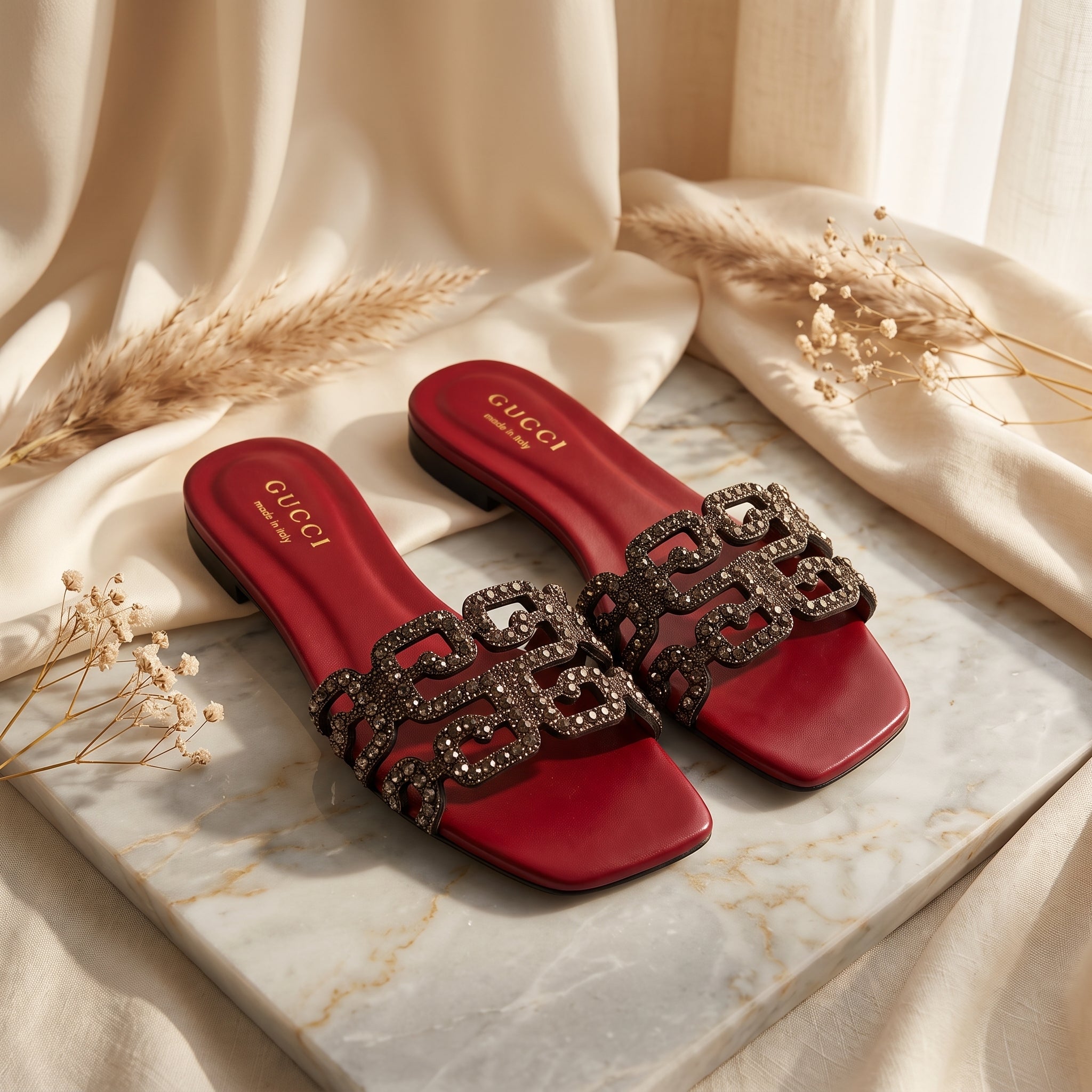 Flat slide sandal studio photo