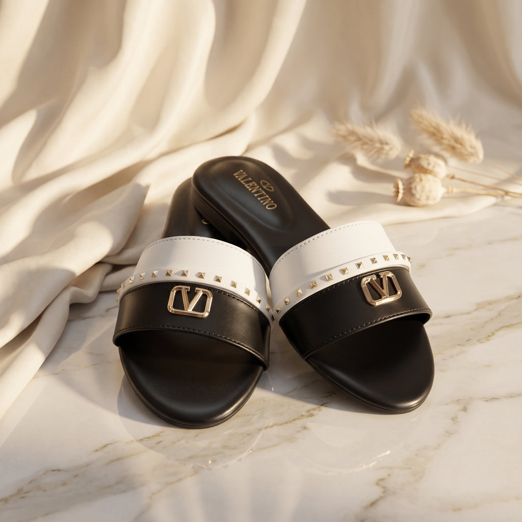 Flat slide sandal studio photo