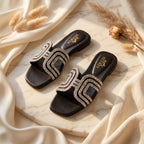 Flat slide sandal studio photo