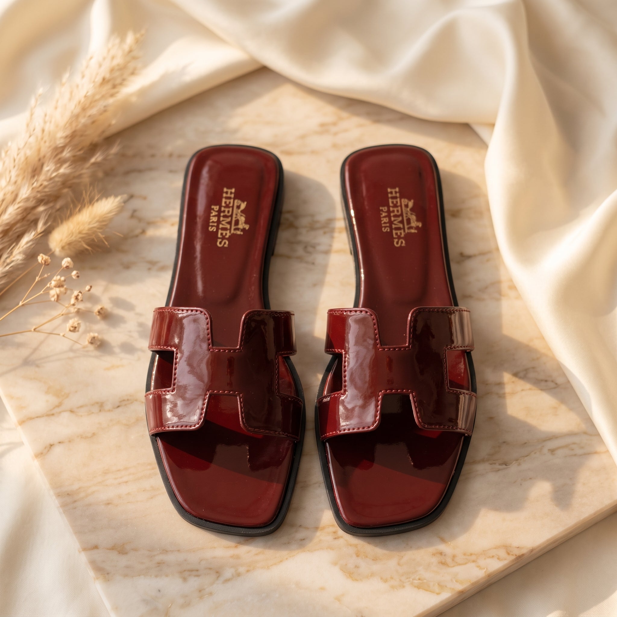 Flat slide sandal studio photo