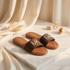 Flat slide sandal studio photo
