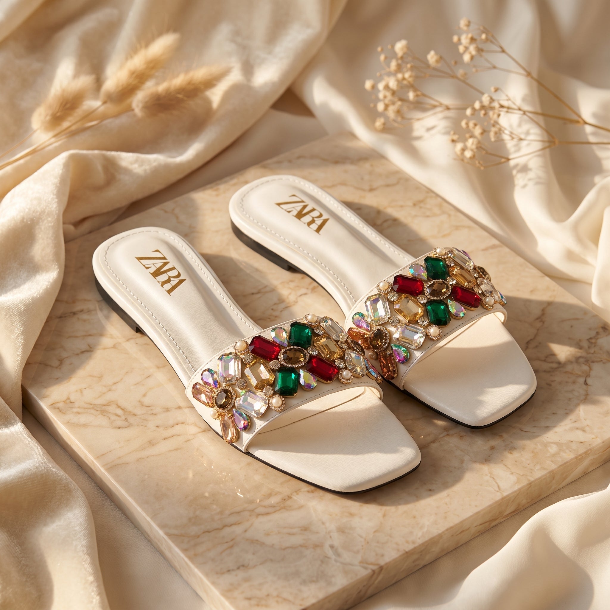 Flat slide sandal studio photo