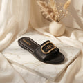 Flat slide sandal studio photo