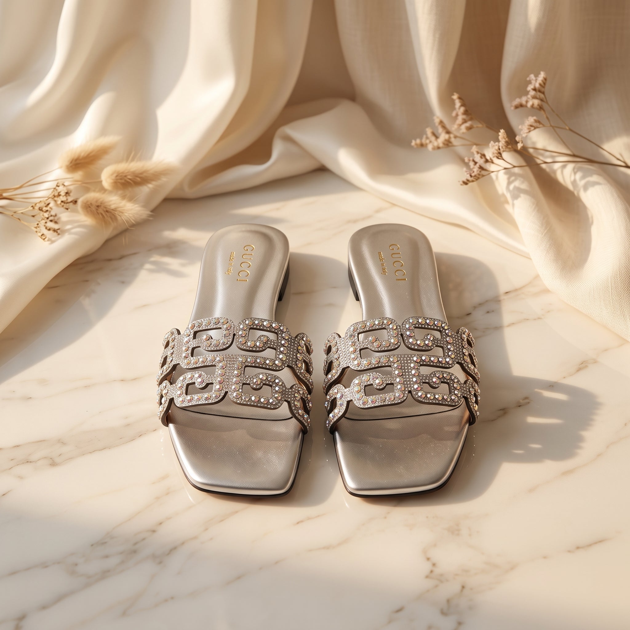 Flat slide sandal studio photo