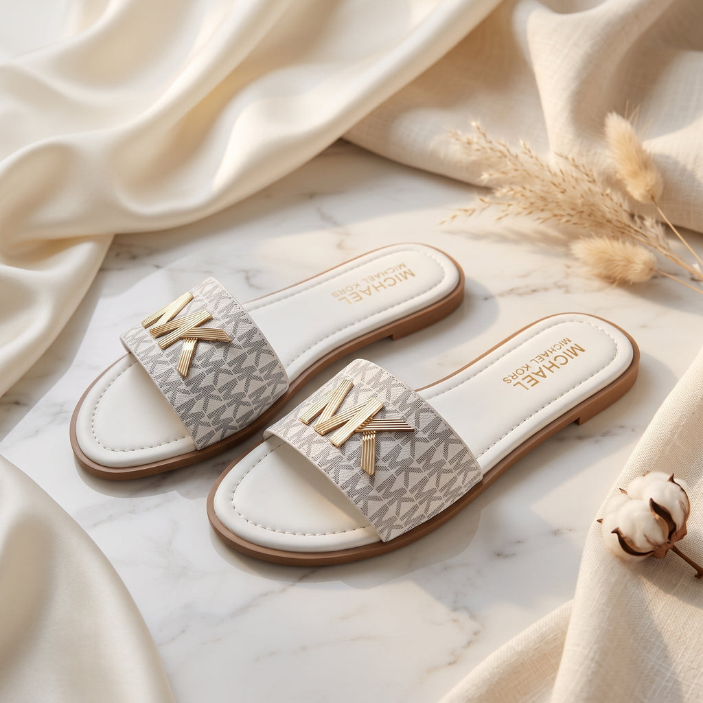 Flat slide sandal studio photo