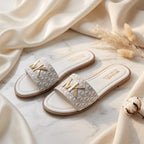 Flat slide sandal studio photo