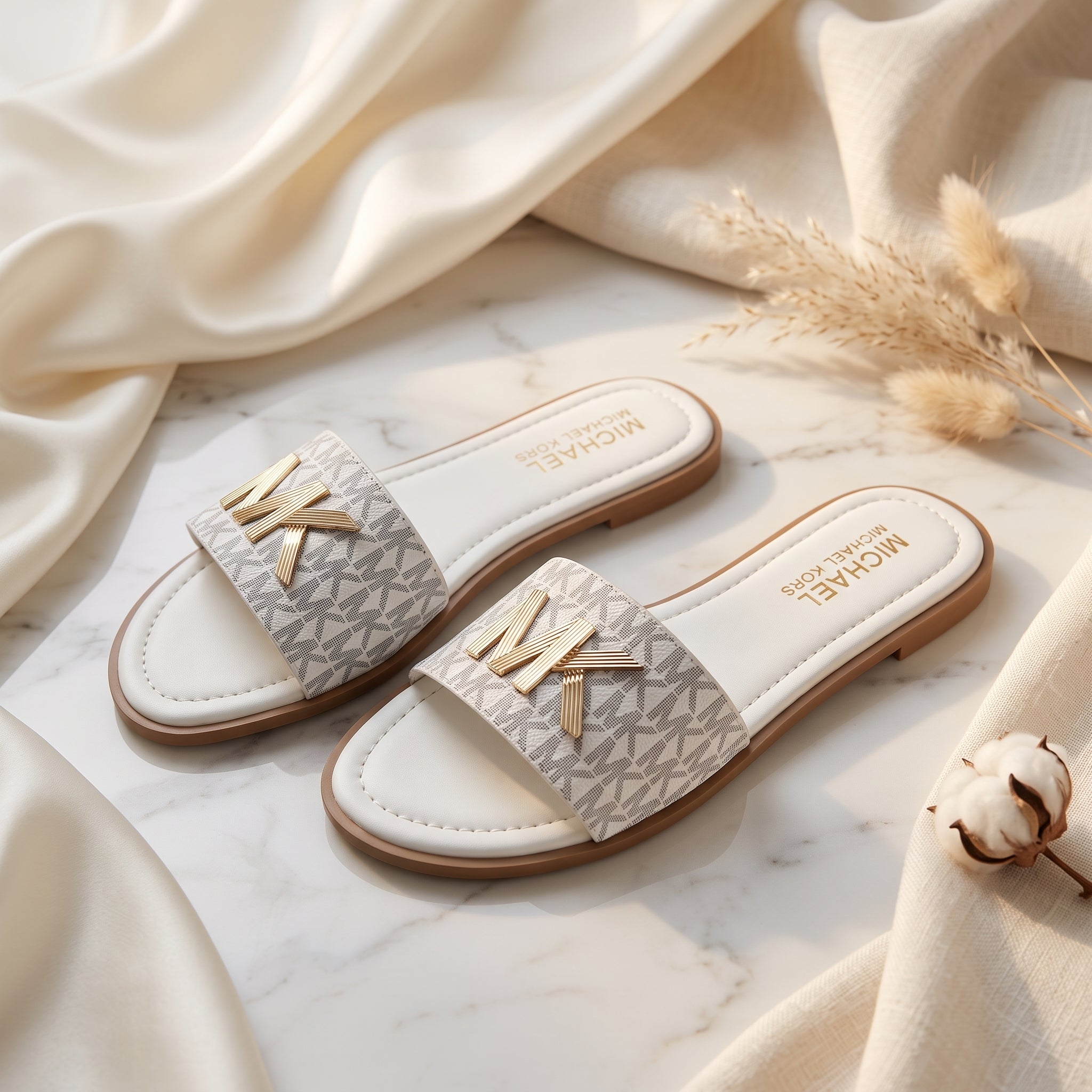 Flat slide sandal studio photo