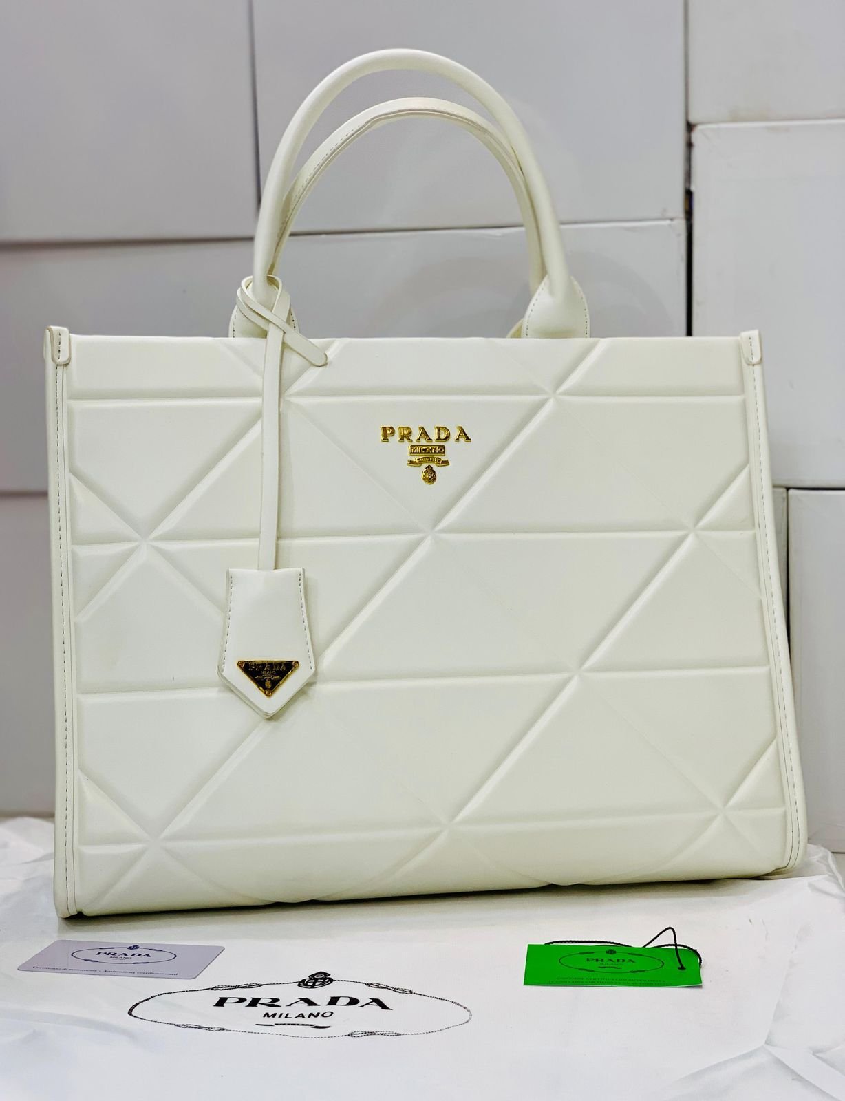 Prada Leather Tote Bag White -227