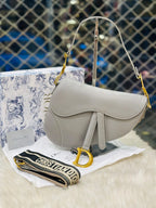 Christian Dior, Grey Saddle Handbag Leather Medium -402