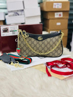 Gucci Ophidia Bag in Beige and Dark brown
