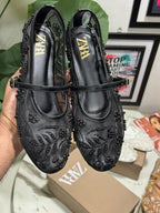 Zara Ballerina Flower Embroidered Pumps Black