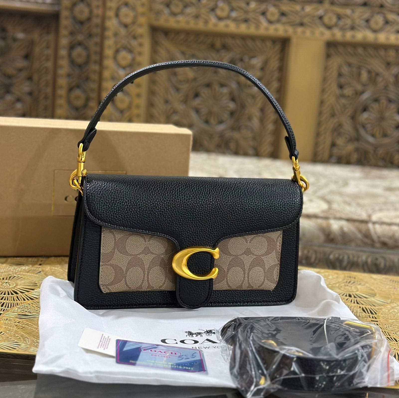 Coach Tabby in Black Leather with Signature Canvas