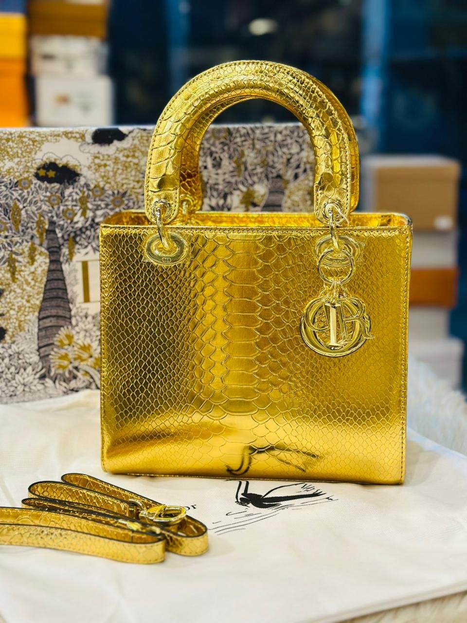 Christian Dior Gold Metallic Large Sized Bag