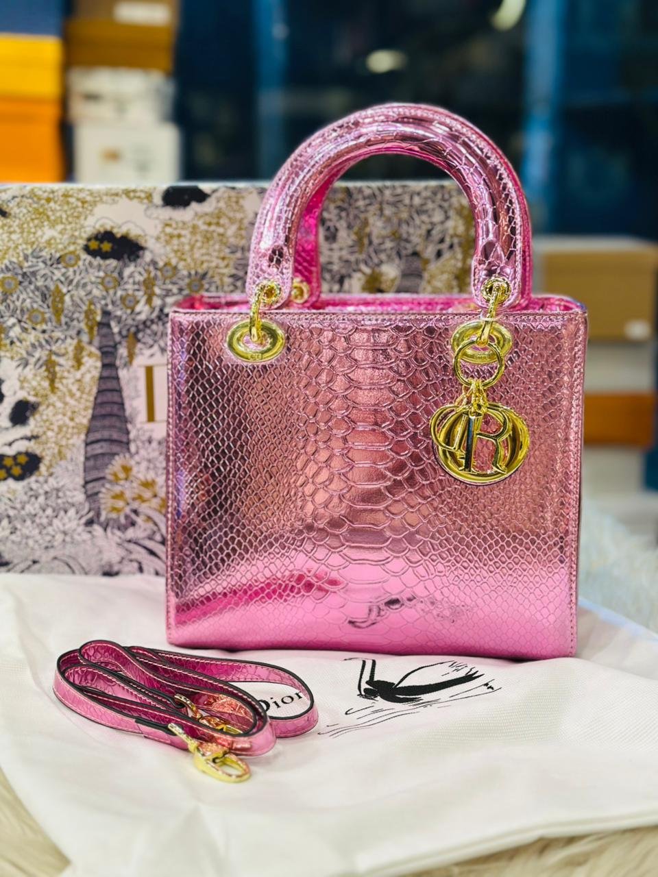 Christian Dior Glossy Pink Large Sized Bag