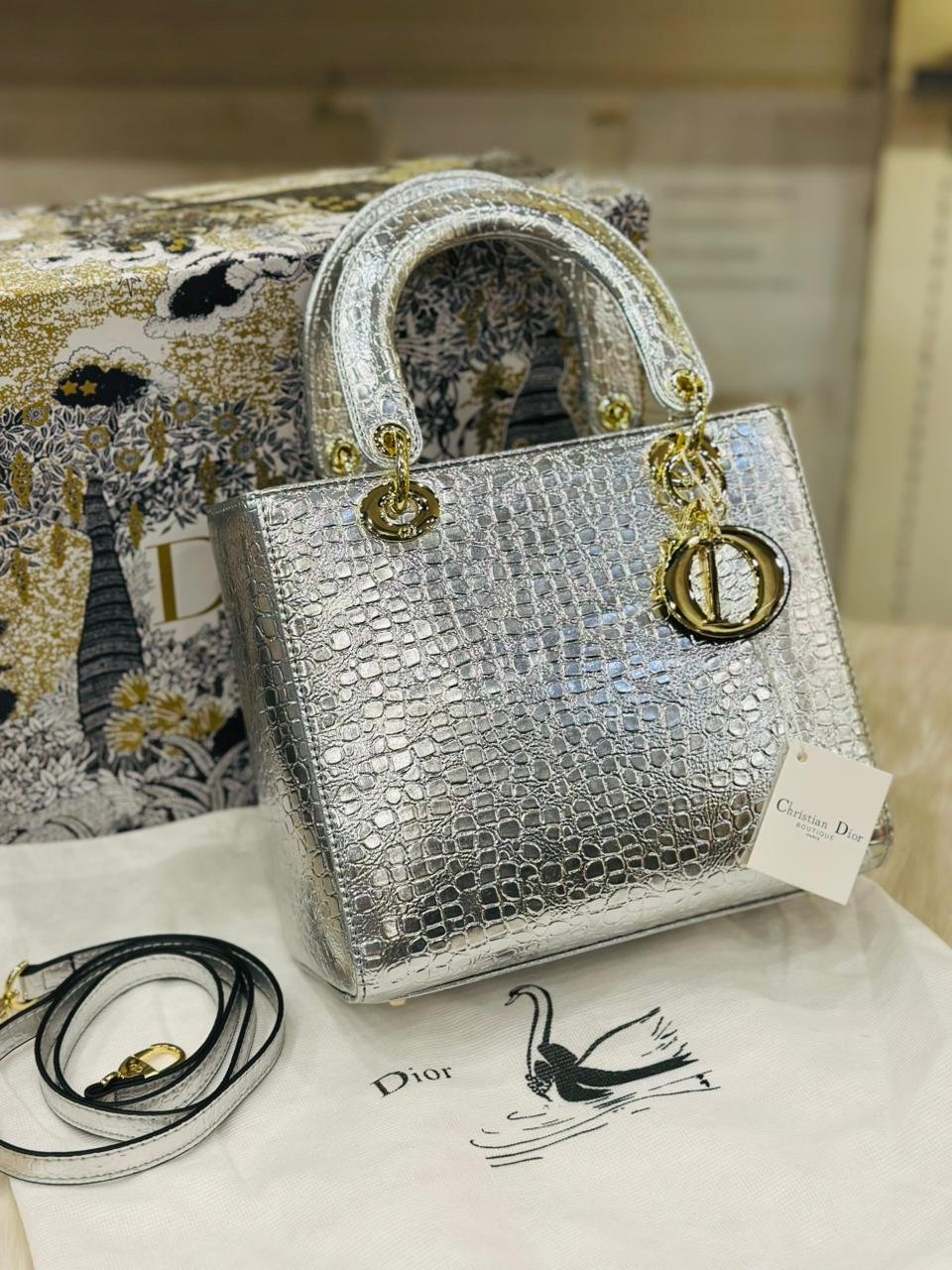 Christian Dior Large Sized Bag in Glossy silver