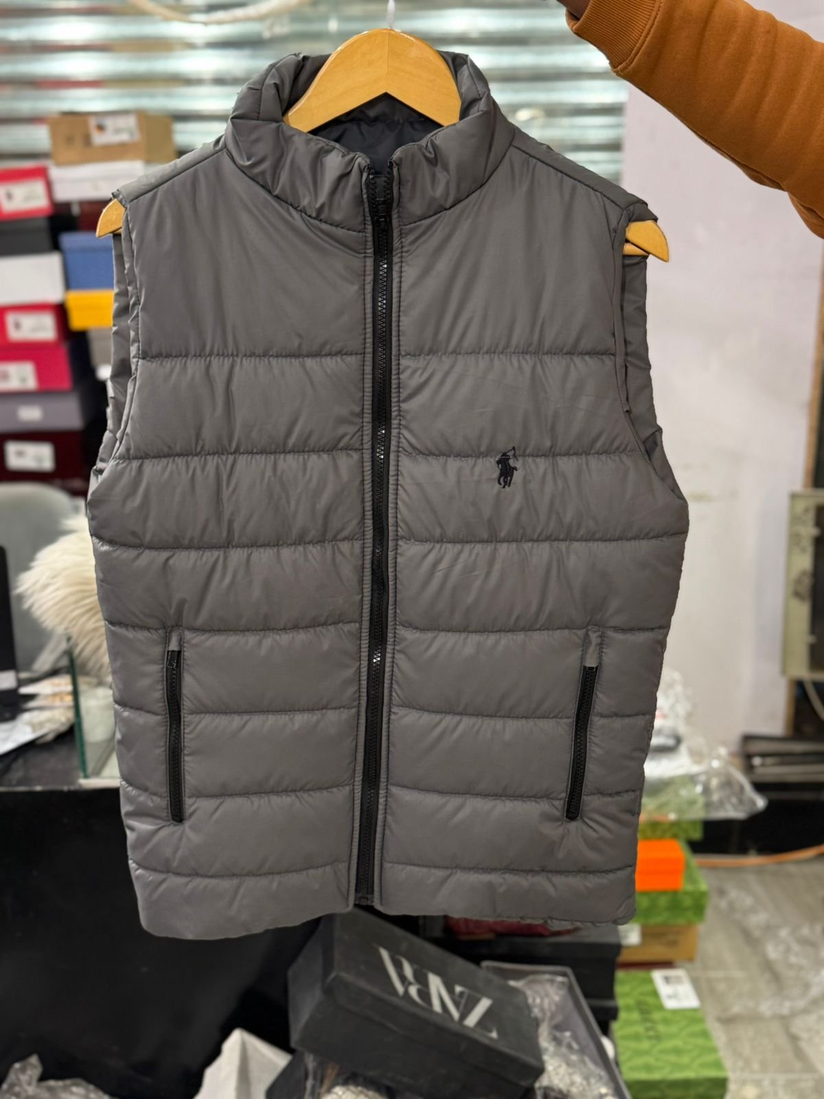 Polo Sleeveless Grey Puffer Jacket