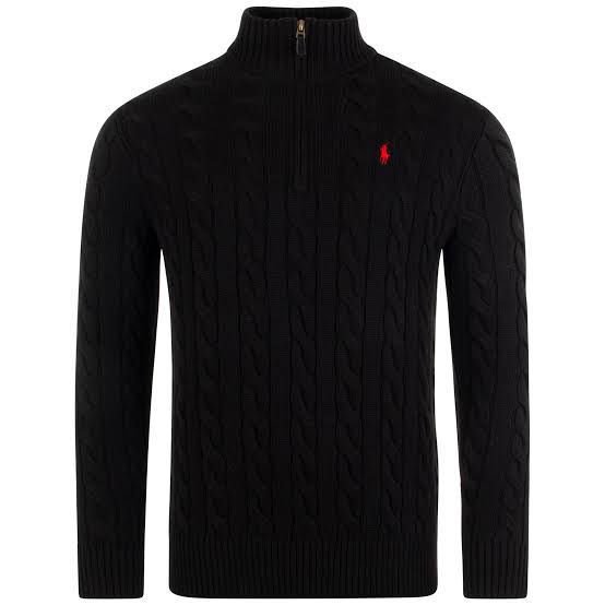 Polo Quarter-Zip Sweater in Black