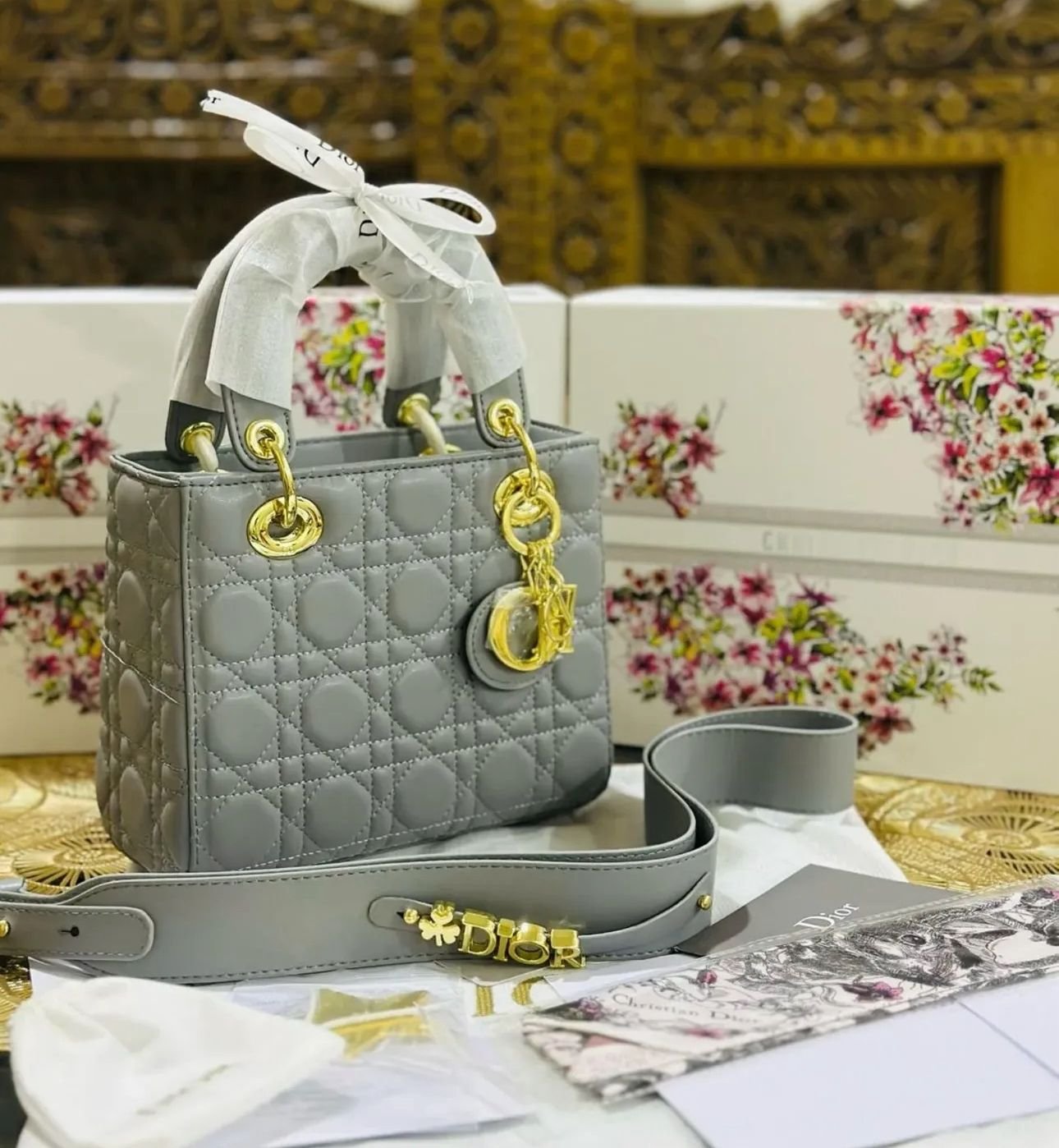Christian Dior Lady Dior Bag in Grey Cannage