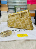 Fendi First Small Bag in Gold Craquelé-Effect