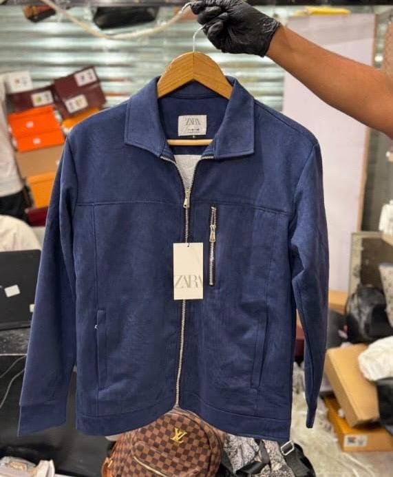 Blue Zara Suede Leather Jacket 142