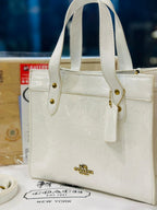 Coach Field Tote 22 Bag in White Leather