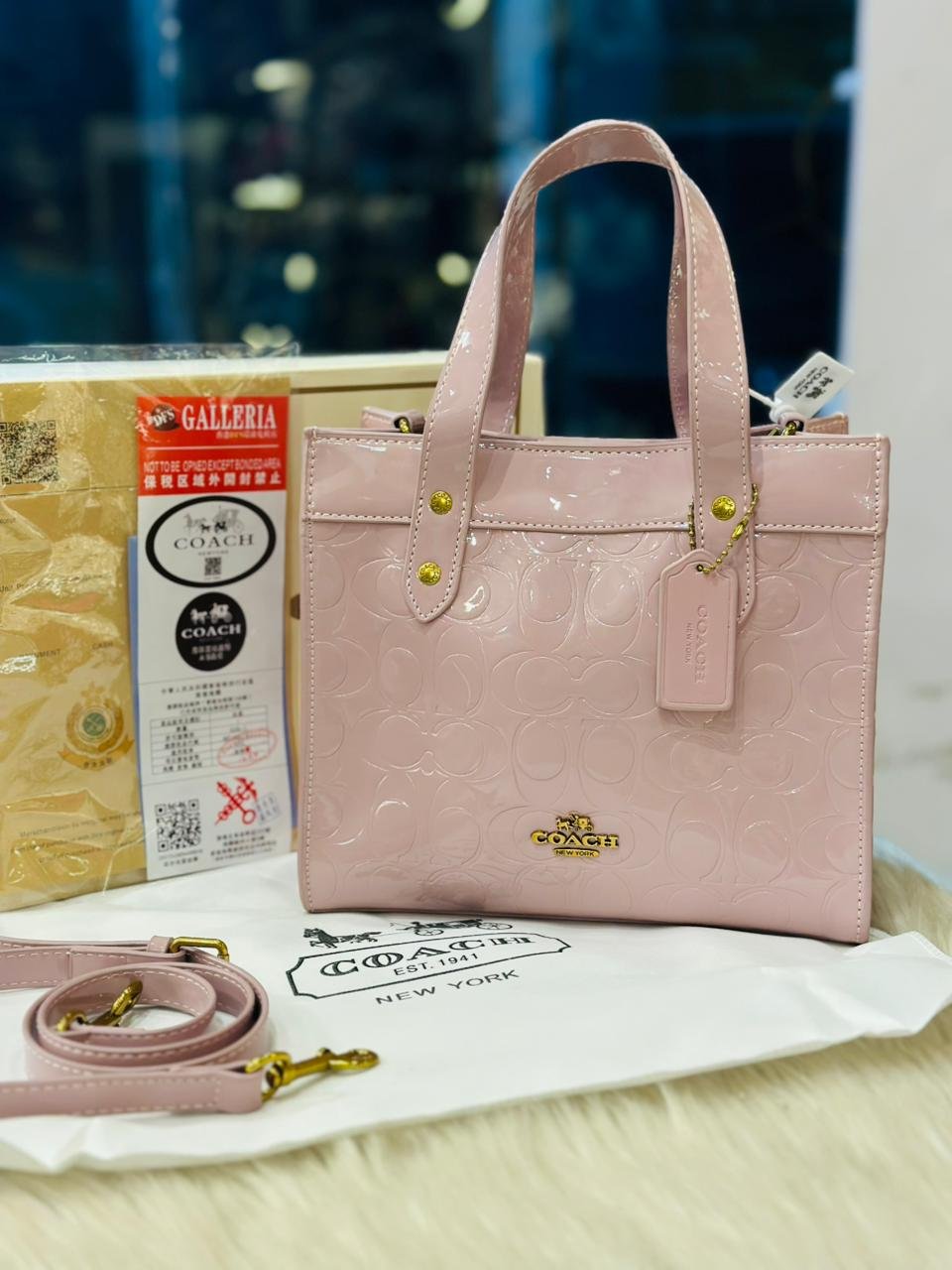 Coach Field Tote 22 Bag in Pink Leather