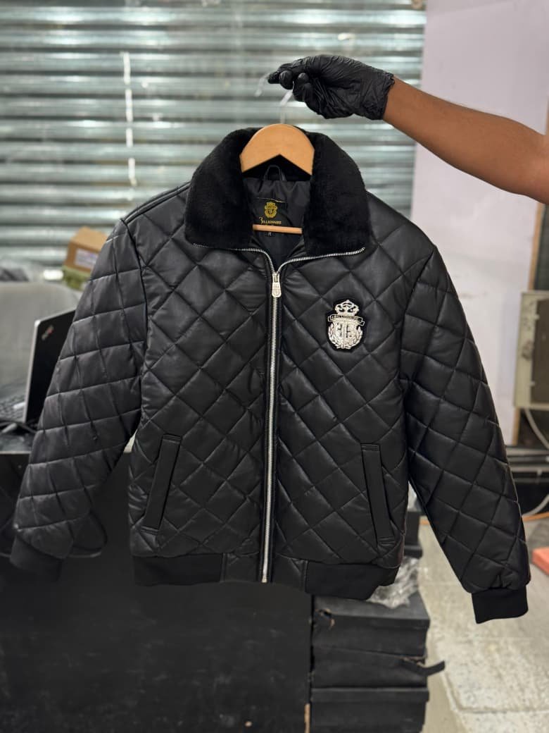 Black Quilted Bomber Jacket