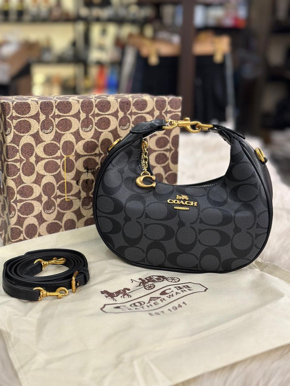 Coach Jonie Bag in Black Signature Canvas