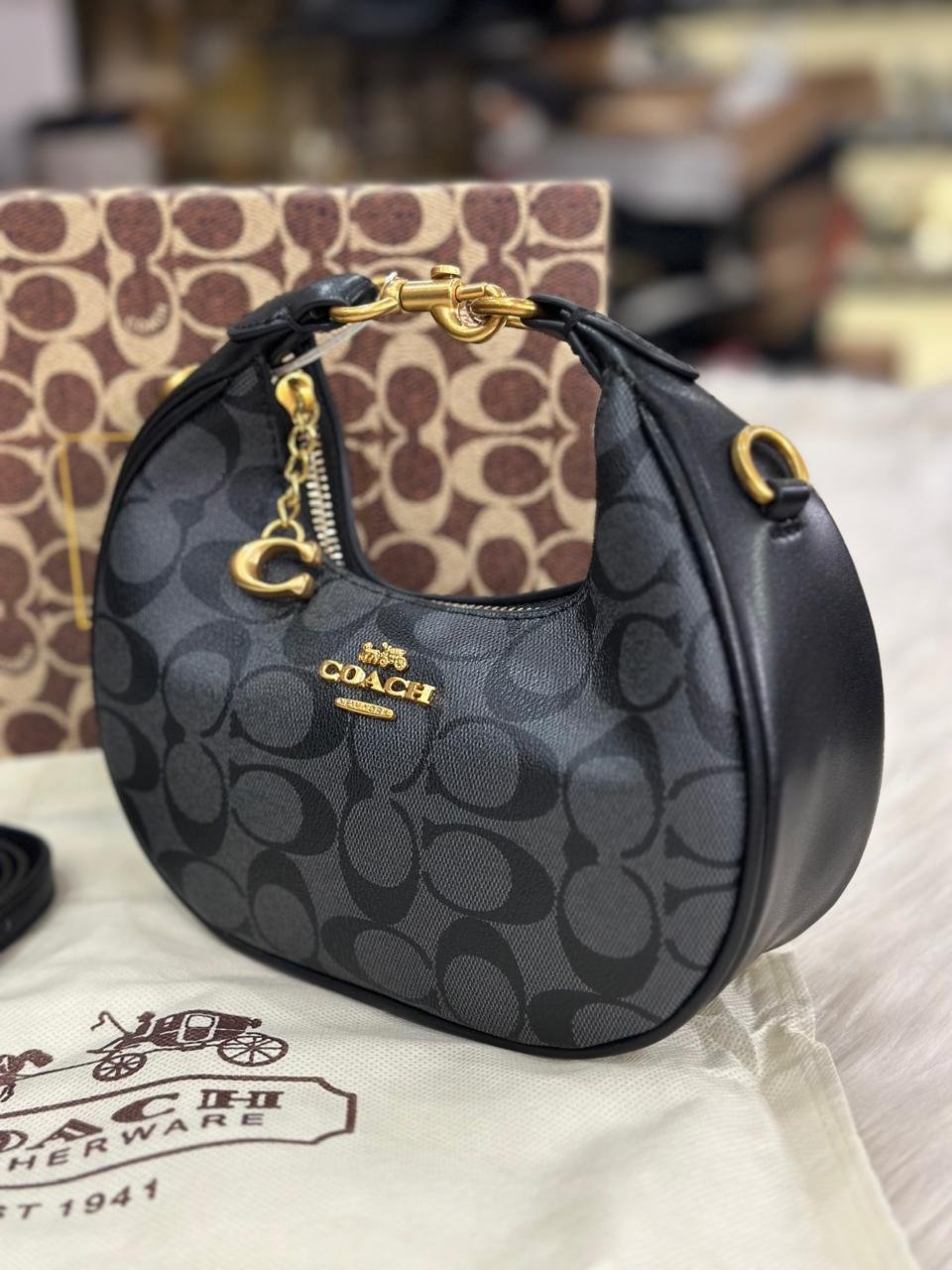 Coach Jonie Bag in Black Signature Canvas