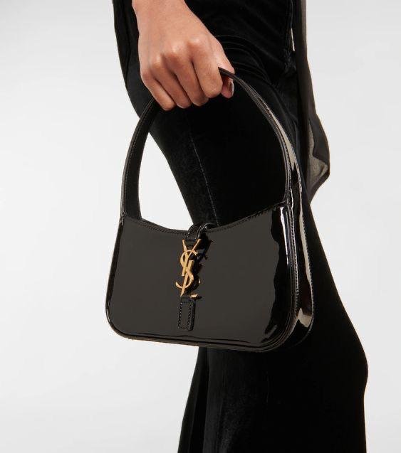 Saint Laurent Patent Leather Hobo Bag in Black