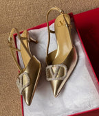 Valentino Garavani Slingback Heels in Metallic Gold