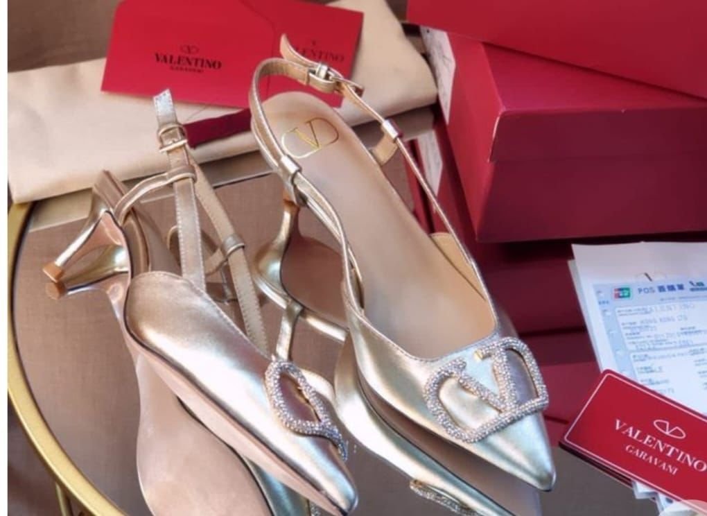 Valentino Garavani Slingback Heels in Metallic Silver