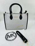 White and Black Monogram Tote Bag by Michael Kors