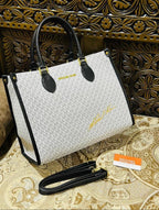 White and Black Monogram Tote Bag by Michael Kors
