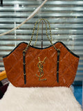 YSL Quilted Chain Shoulder Bag in Brown