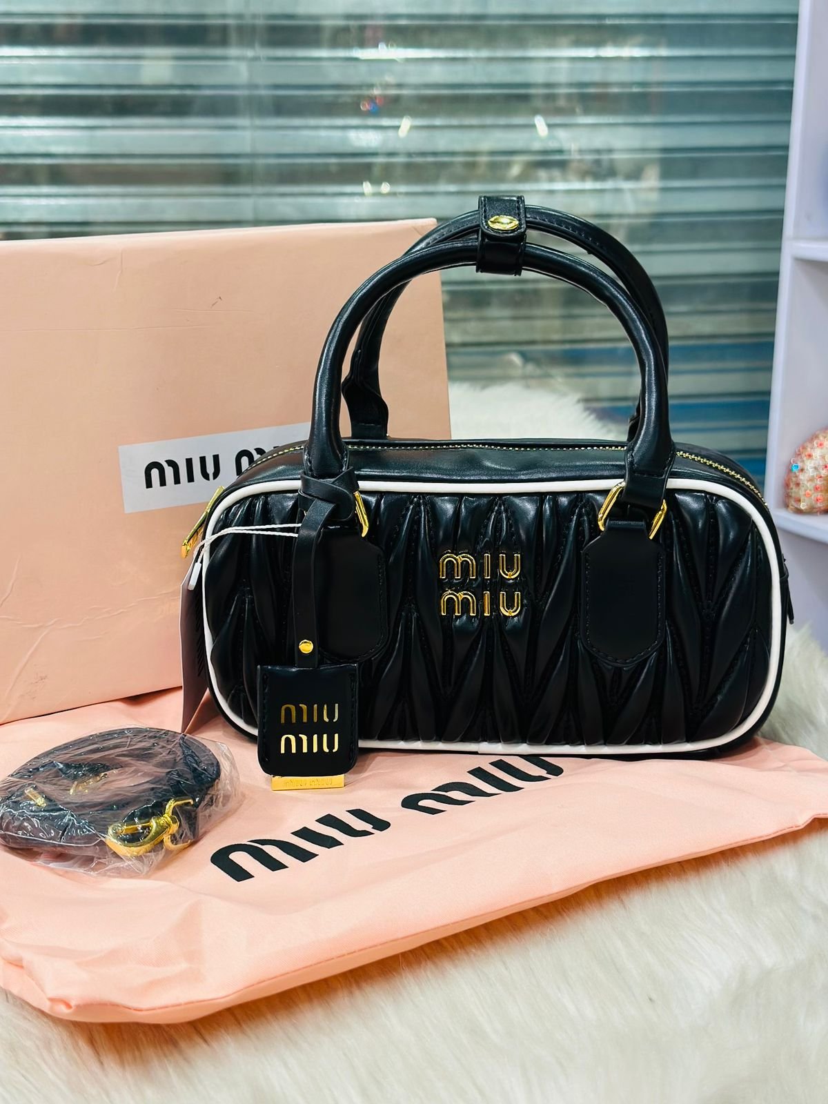 Miu Miu Arcadie Nappa Leather Bag in Black