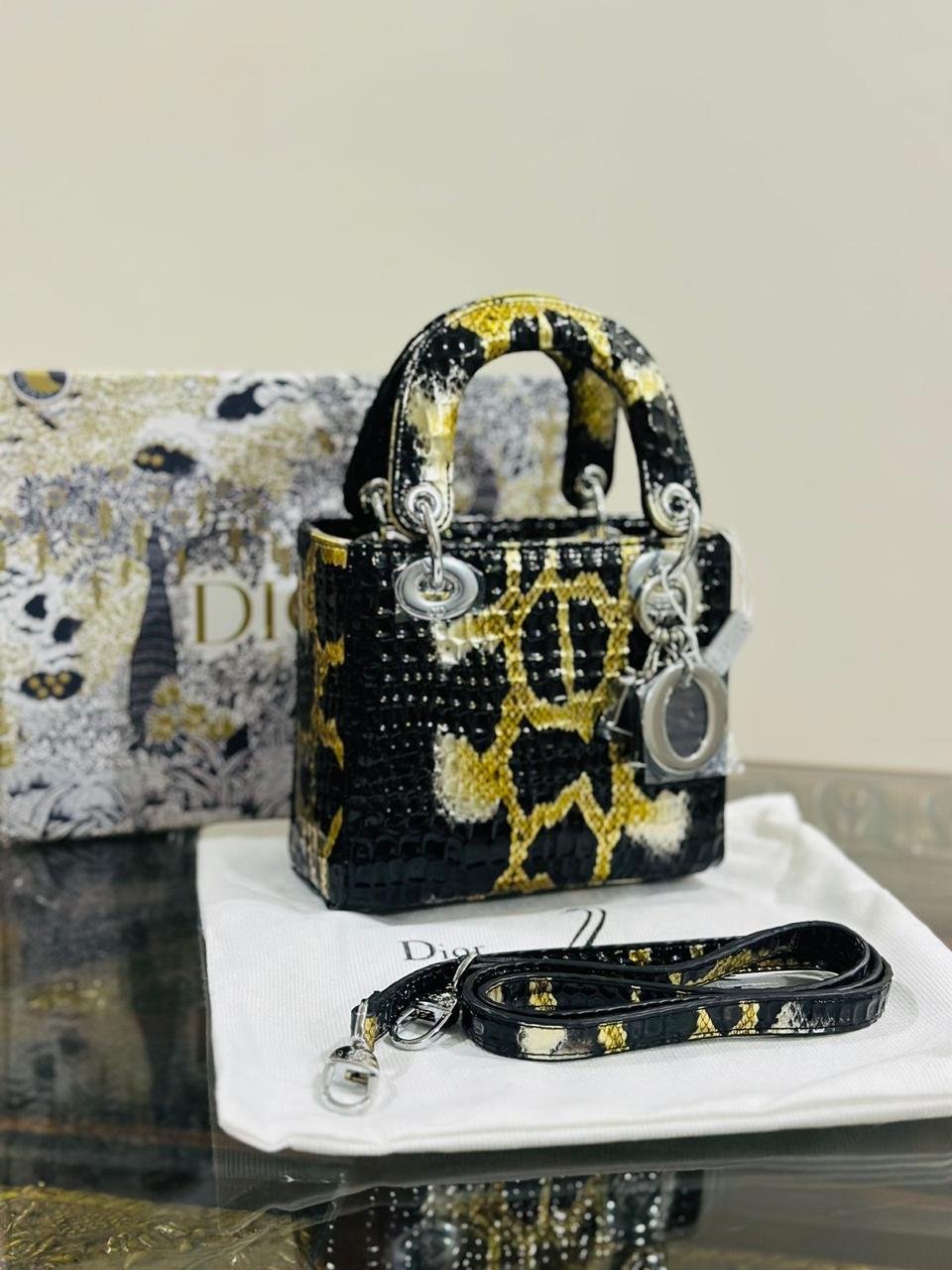 Lady Dior Bag in Yellow and Black Python Leather
